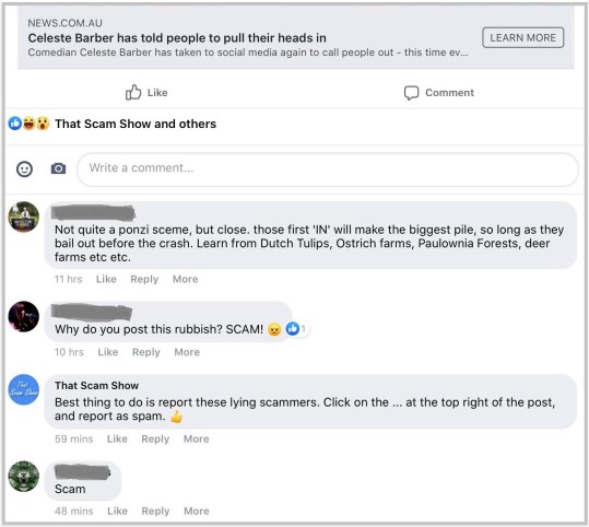 Celeste Bitcoin post comments